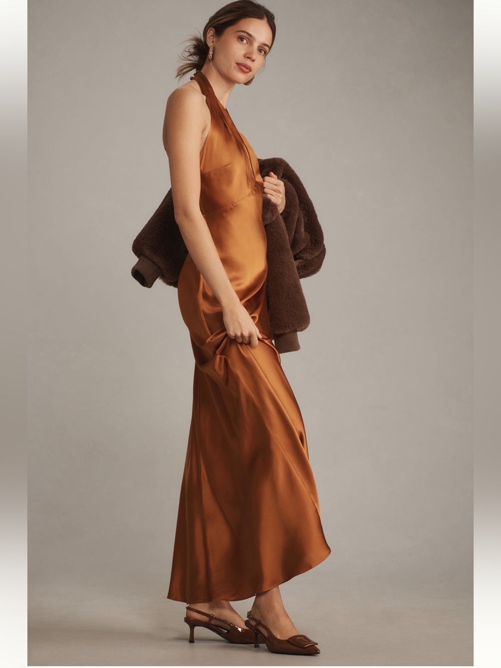 New Reformation Daniela Silk Maxi Dress Copper Size 12 - Picture 14 of 16